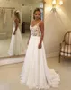 Romantische V-Ausschnitt mit Plus-Größe Spitzen Brautkleider Garten Günstiger Chiffon Frühlingszug Großer Vestido de Noiva Brautkleider Ball für Braut