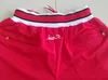 New Team 97-98 Vintage Baseketball Shorts Zipper Pocket Running Clothes Black Stripe White Red Just Done Size S-XXL