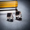 New Holiday Gift Womens Rose Gold Plated Titanium Steel Huggie Earring Black Enamel Crystal Zircon Earrings