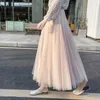 3 camadas de malha Boho elegante linha de Chiffon saia longa Mulheres Tulle Wedding Party saia longa Tutu Prom plissadas malha Maxi