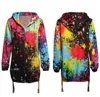 Fashion Tops Women Coats Multicolor Print Cool Outwear Tie Sweatshirt Zipper Hooded Jackets And Coats Feminina