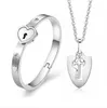 Wholesale-jewelry sets stainless steel jewelry set lover lock bangle bracelet key pendant necklace free shipping NE966