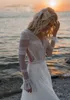 2019 Land Bohemian Bröllopsklänningar Långärmad Chiffong Lace Appliqued Bridal Gowns Sweep Train Boho Bröllopsklänning Robe de Mariée