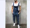 Homens da moda jeans rasgados Macacões Hi Rua Distressed Denim Jardineira For Man Suspender Calças Tamanho S-XXXL