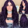 lady Body Wave Hittebestendig Haar Paars Lace Front Pruik Middelste Deel Lijmloze Synthetische Pruiken voor Zwarte Vrouwen FZP136