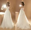 Boho Cheap Wedding Dresses Spaghetti Strap Appliques Lace Tulle Bow Wedding Gown Sweep Train Custom Made Vestidos De Novia Hot Sell