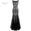 Angel-Fashions Damskie Suknie Wieczorowe Długie Suknia Party Elegancja Vintage Cekiny 1920S Flapper Sukienki 377