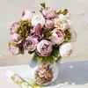 13 branches/Bouquet de pivoines artificielles vives, fausses roses en soie, décoration florale de mariage, couronne de glande pour la maison