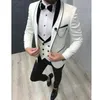 Abiti da uomo di alta qualità con un bottone avorio da sposa scialle bavero tre pezzi smoking da sposo (giacca + pantaloni + gilet + cravatta) W1081