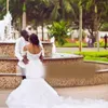 Robes de mariée africaines de grande taille, robes de mariée longues en Tulle avec des Appliques de cristaux, bretelles Spaghetti, à plusieurs niveaux