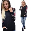 Mulheres Floral Com Capuz Manga Longa patchwork Com Cordão Comfy Camisolas Pullover Tops com Bolsos Tripulação Pescoço com capuz camisa para o Outono LJJA2647