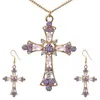 Crystal Cross Pendant Halsband Örhängen Sätter Bröllopsredovisning Halsband för kvinnor Jesus Jewery Set Flower Christian Smycken1