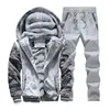 Casual Mens Tracksuit Set Winter Two Piece Sets Bomull Fleece Tjock Hooded Jacket + Pants Sporting Suit Male TrainingSpak Mannen