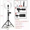 26cm LED Pierścień Light Photo Studio Camera Video Fill Light for YouTube Makeup Selfie z 1,6 m Uchwyt telefonu statywu