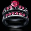 Top Quality Black Color Anéis de Noivado de Casamento Elegante 2 PCS Acessórios de aniversário com plena brilhante cubiz zircon pedra atacado