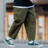 Loose-fit Belt Cropped Pants Men Casual Loose Straight Basic Canvas Trousers Mens Wide-leg Ankle-Length Cargo Pants