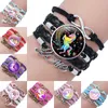 cartone animato ID Unicorno Cavallo Bracciali Animale doppio Cuore Infinito Amore Cabochon Fascino Gioielli in pelle Donna Uomo Ragazza Ragazzo Regalo unisex nave di goccia