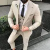 Slim Fits One Button Beige Groom Tuxedos Peak Lapel Groomsmen Mens Wedding Business Prom Suits (Jacket+Pants+Vest+Tie) NO:1380