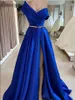 Elegant One Shoulder Royal Blue Prom Dresses Long Robe De Soiree A-Line Satin Dubai Sexy High side Slit Formal Evening Dress Party