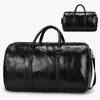 Männer Leder Reisetasche Große Duffle Unabhängige Schuhe Lagerung Große Fitness Taschen Handtasche Tasche Gepäck Schulter Black249e