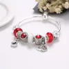 Hurtownia-Silver Color Charm Pandora Bransoletki Dla Kobiet Niebieski Kryształ Heart Key Key Bransoletki Pulseras DIY Biżuteria