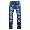 Homens jeans casuais rasgados calças jeans fino joelho buracos riscado distroyed branqueado elástico de alta qualidade plus size 40 42