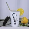 Svart Vit Rostfritt Stål Silikon Muggar Tumbler Kaffe Hand Kopp med Halm Lid Cup Ärm Mugg Tea Milk Cups Hem Office School Gift