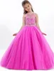 Hot Pink Girl's Pageant Dresses For Little Girls Full Skirt Long Tulle Kids Party Gown Birthday Prom Dress Custom Made