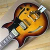 Ücretsiz kargo el yapımı Johnny A caz elektro gitar, Yarı içi boş gövde VOS sunburst renkli gitar