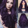 lady Body Wave Hittebestendig Haar Paars Lace Front Pruik Middelste Deel Lijmloze Synthetische Pruiken voor Zwarte Vrouwen FZP136