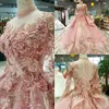 Luxury Pink 2020 Ball Gown Prom Dresses Dubai Arabic High Neck Long Sleeve Beading Evening Gowns Formal dress Party Wear abendkleider