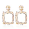 Hot New Popular Fashion Designer Överdriven Rhinestone Crystal Square Box Geometri Hängsmycke Stud Örhängen för Kvinnor Flickor