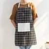 Delantal de chef ajustable con bolsillo para hombres y mujeres Delantal de cocina de tela de algodón a cuadros para cocinar hornear Gris XD21612