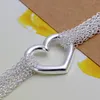 Top 925 Silver Bracelet Multi Links Chain Heart Pendant Bracelet Silver Jewelry 10Pcs lot cheap 10232523