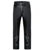 Winter Velvet Thickening Soft PU Leather Mens Full Length Pants Plus Size 29-42 High Waist Male Loose Smart Casual WarmTrousers