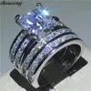 Choucong Lovers Promise Ring Set Princess Cut 3ct Diamond 925 Sterling Silver Engagement Bröllop Band Ringar för Kvinnor Män