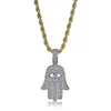 Iced Out Hamsa Pendant Necklace For Men Luxury Designer Mens Bling Diamond Hand of Fatima Pendants Hip Hop 18k Gold Plated Lucky J235U