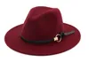 Fashion felt jazz hats Classic TOP hats for men women Elegant Solid felt Fedora Hat Band Wide Flat Brim Stylish Panama Caps Fedora9769478