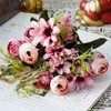 15 têtes 1 rebonds vraie touche soie bricolage Daisy camélia fleurs artificielles fête de Noël décor à la maison décoration de mariage fausse fleur 52077