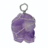 Oregelbunden Crystal Tooth Twisted Wire Pendant Handgjord Naturligt Amethyst Läder Rope Hängsmycke Halsband