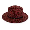 Fashion Women Leopard Print Wool Felt Fedora Jazz Hats Classic Bowler Hat Ladies Trend Large Brimmed Panama Party Trilby Cap8889454