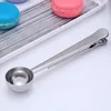 Universele Gezondheidlijk Koken 1 Cup Tool Roestvrij Gemalen Koffie Meten Scoop Lepel met Tas Afdichting Clip Keuken Goede Helper EER1256-1