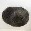 Mannen Dunne huid Toupe Volledige PU # 1b30 grijs haar natuurlijk uitziende Indiase Remy Hair Clear Poly Men Toupee