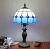 Medelhavet stil Tiffany bordslampa restaurang bar cafe LED vintage skrivbord ljus vit blå pläd dekorativt bord ljus