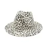 Sombreros Fedora de fieltro de lana de ala plana con estampado de leopardo Unisex para hombre y mujer