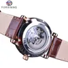 Forsining watch Classic Retro Design Skeleton Golden Roman Number Brown Leather Mens Mechanical Watch Top Brand Luxury Automatic W273Y