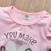 3pcs Recém-nascido Bebé meninas Roupa Set Letter You Make Me Smile manga curta Tops Casual Calças geométricas Headband Roupa infantil