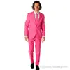 Två knappar Hot Pink Groom Tuxedos Man Prom Arbete Busienss Suit Party Blazer Wedding Passits (Jacka + Byxor + Tie) H: 892