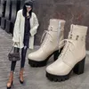 Hot Sale-Plus Storlek 34 till 40 41 42 43 Svart Brown Beige Chunky Heel Rivets Spänne Vinter Boots Knight Motorcycle Bootie