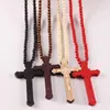 New Wooden Cross Pendant Necklaces Christian religious Wood crucifix Charm beaded chains For women Men Fashion Jewelry Gift